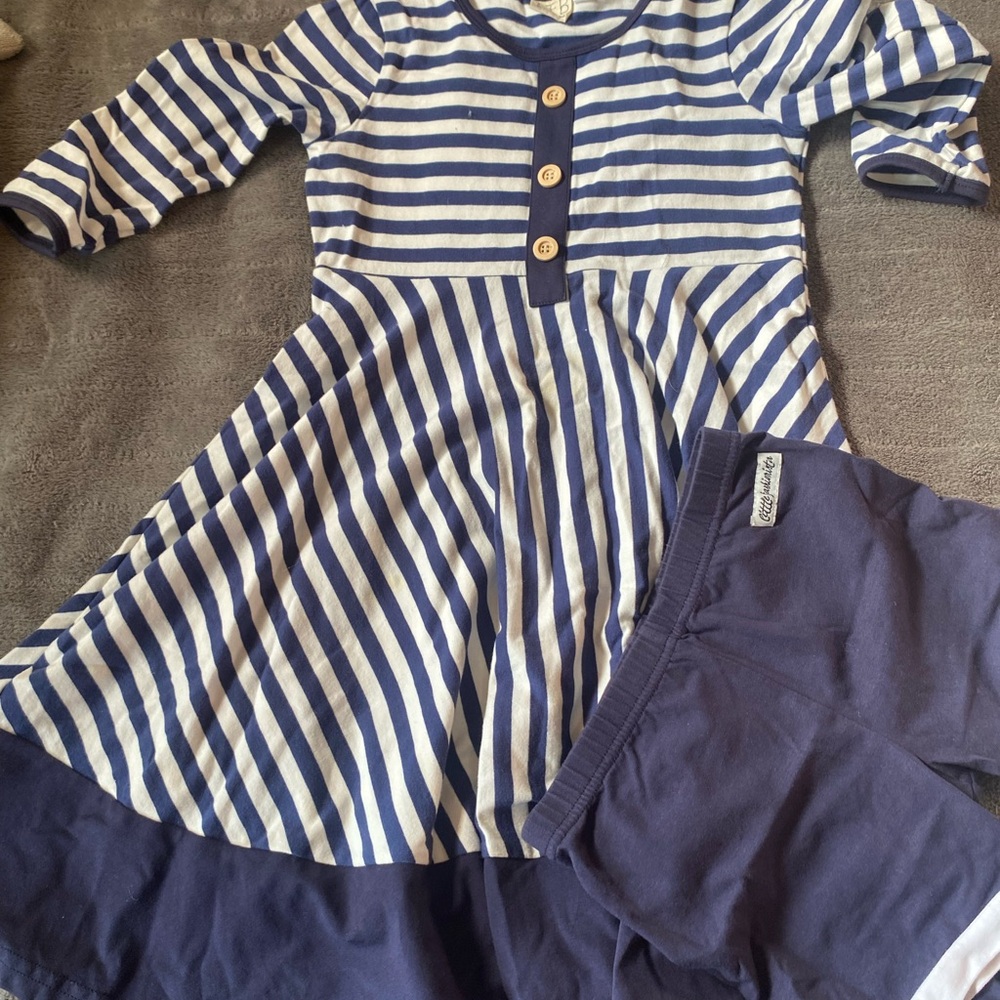Chic Blue and White Casual Dress with Striking Stripes